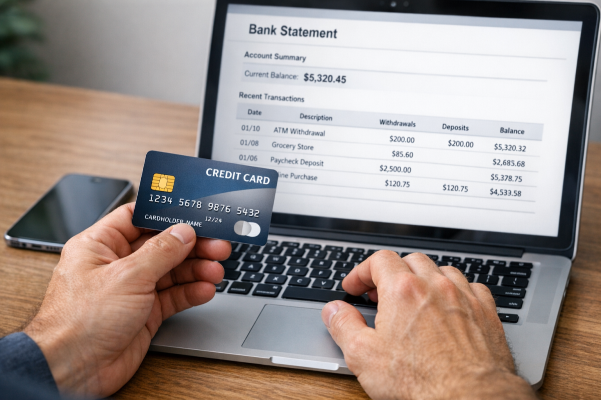 Person reviewing credit card statement deadline