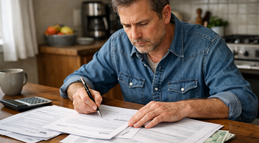 Person reviewing credit card settlement documents