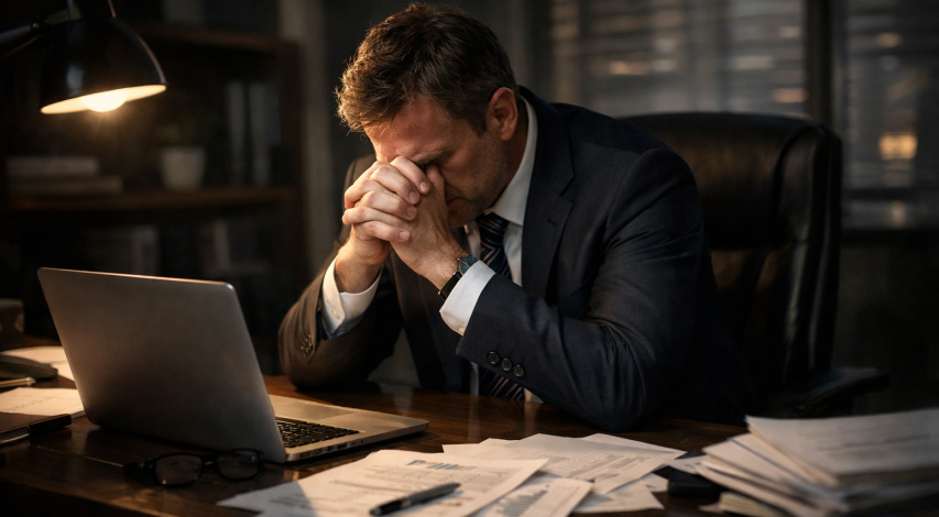 Businessman reviewing MATCH list credit card documents