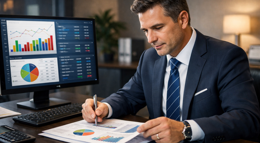 Lender reviewing credit risk assessment documents