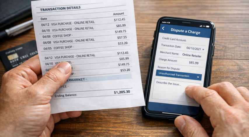 Confused customer reviewing unfamiliar credit card charge