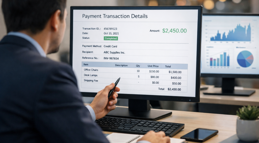 Merchant reviewing account number for accuracy