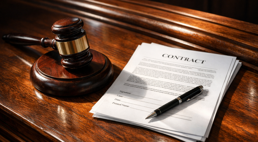 Judge reviewing contract rescission documents