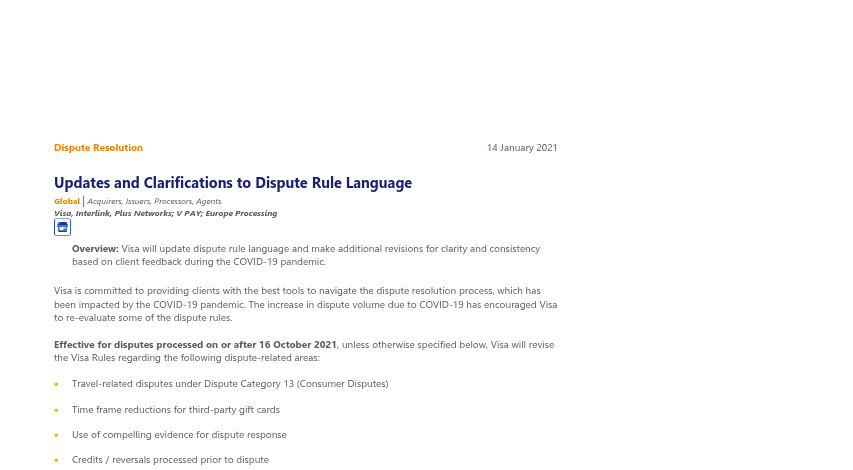 Visa dispute process update flowchart April 2021
