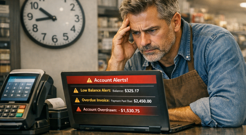 Merchant reviewing declined transaction dispute notice