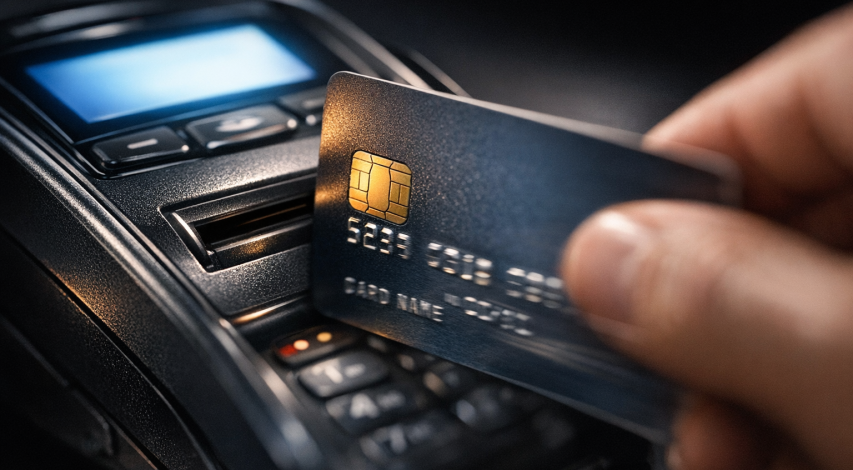 Person confused at payment terminal screen