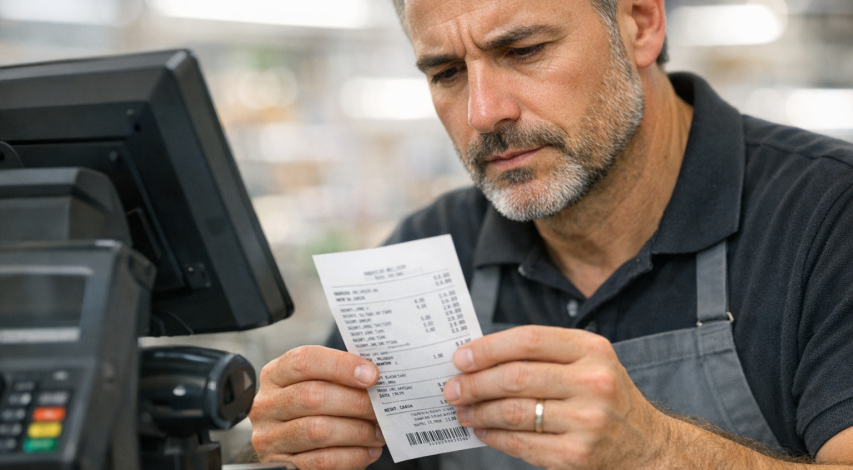 Merchant reviewing chargeback prevention strategies at terminal