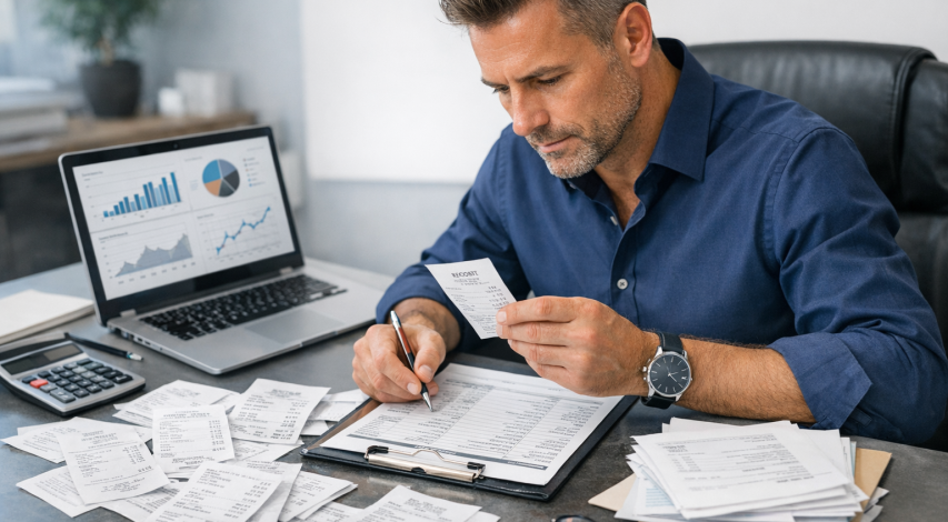 Merchant reviewing transaction records for fraud