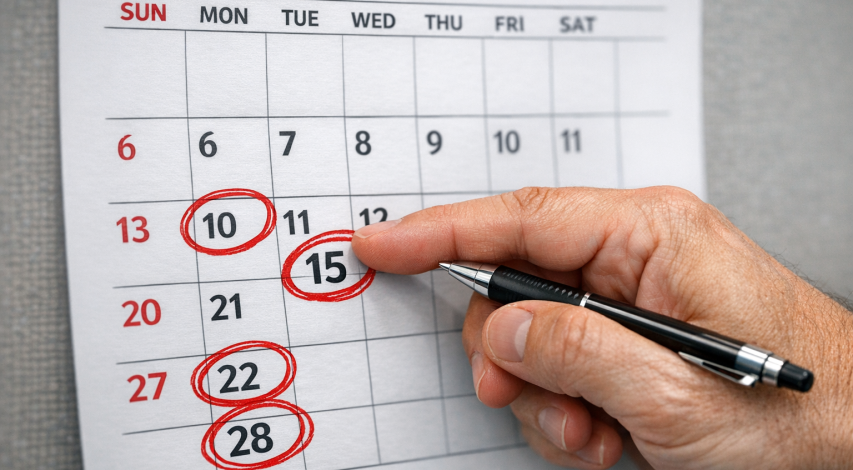 Calendar with highlighted urgent deadline dates