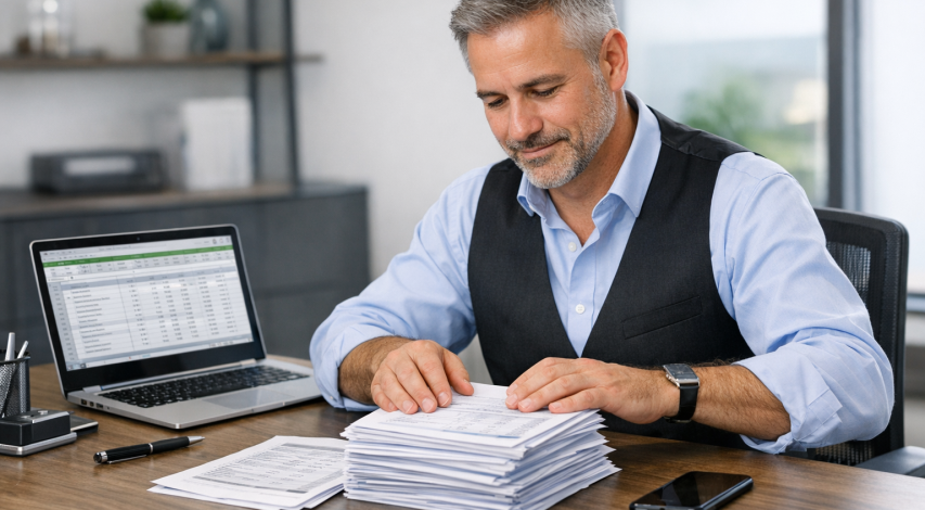 Person reviewing chargeback dispute evidence documents