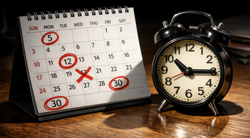 Calendar with dispute deadline dates marked