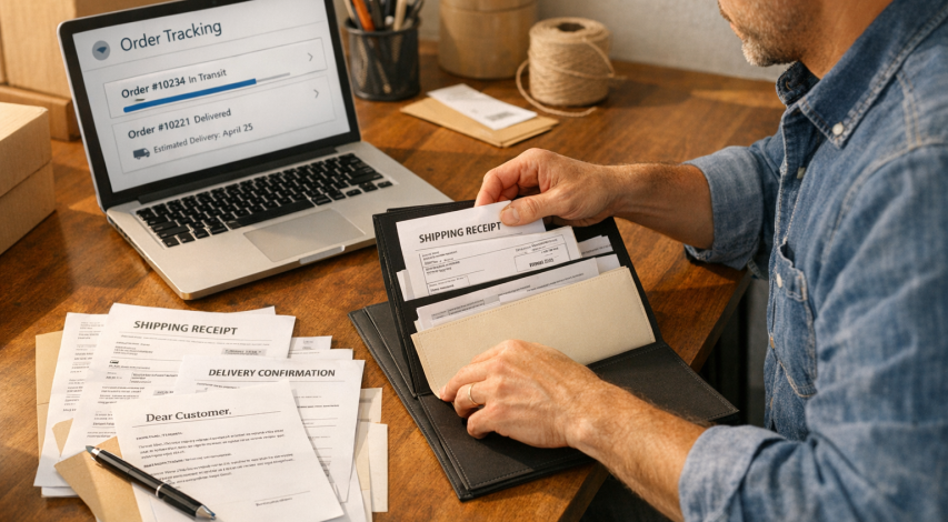 Merchant reviewing chargeback dispute documents carefully