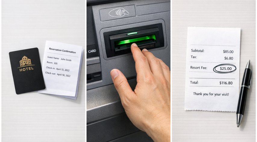 Person reviewing hotel billing dispute documents