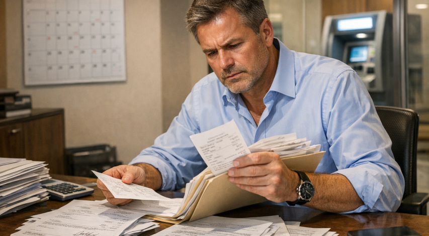 Merchant reviewing chargeback dispute documents carefully