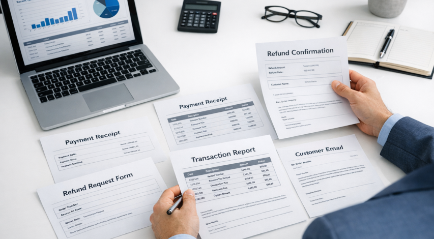 Merchant reviewing credit transaction dispute evidence
