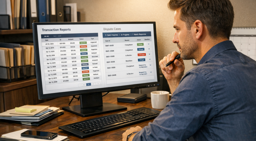 Merchant reviewing chargeback prevention strategies online