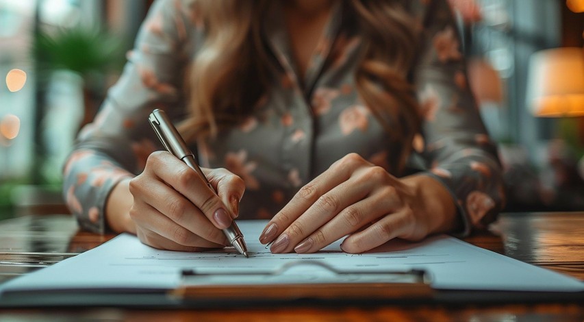 Person signing important legal document