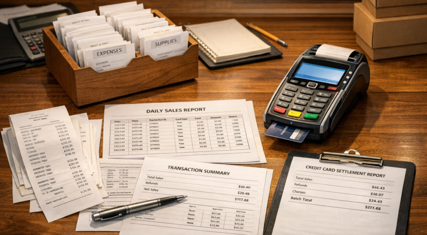 Person reviewing chargeback documents at desk