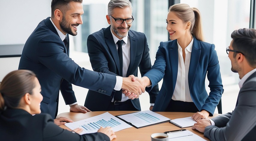 Business partners shaking hands in agreement