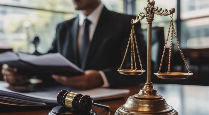Lawyer presenting defense documents in court