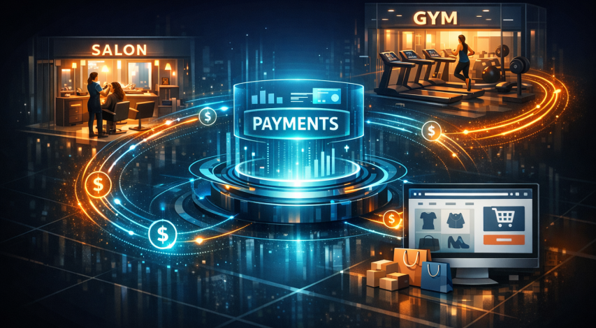 Business growth chart with payment processing icons