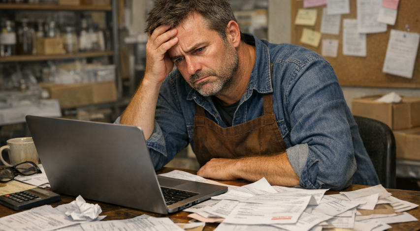 Frustrated merchant abandoning complex onboarding process