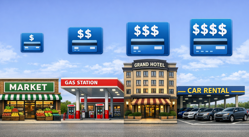 Merchant category codes displayed on payment terminal