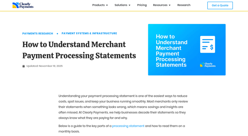 Merchant statement with highlighted key sections