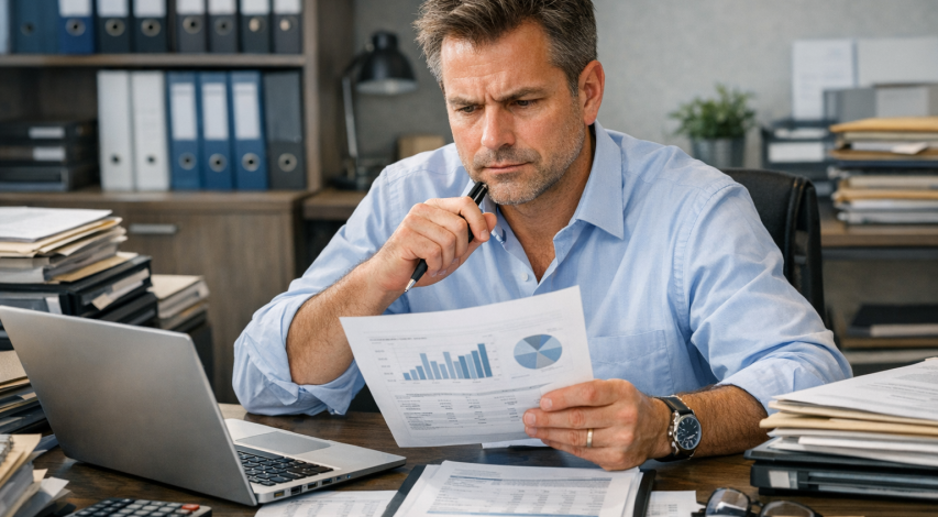 Person reviewing financial documents at desk